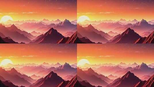 日落时分群山自然风光高清在线视频素材下载