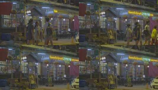 老挝首都万象夜晚街边的中式餐厅高清在线视频素材下载