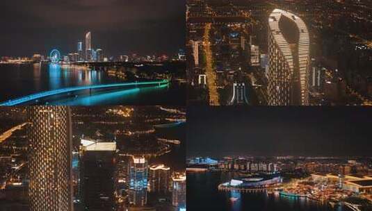 航拍苏州城市夜景风光高清在线视频素材下载