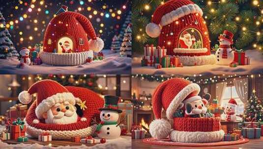 圣诞老人 圣诞节 圣诞帽里的童话世界高清在线视频素材下载