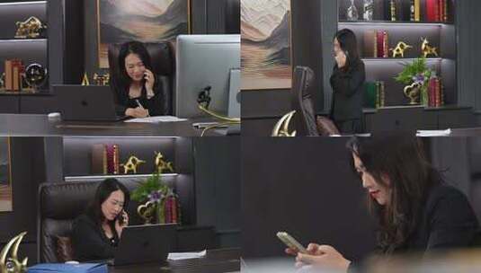 职场女性办公打电话联系业务高清在线视频素材下载