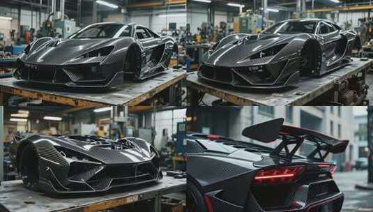 工厂内的黑色跑车模型高清在线视频素材下载