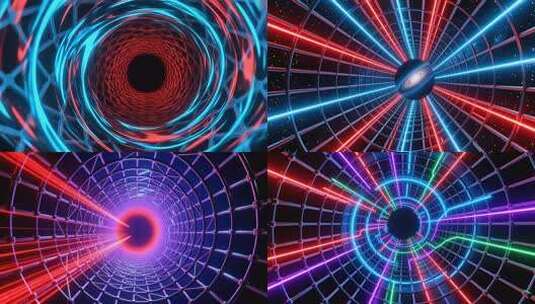 红蓝科技感网格时光隧道循环穿梭合集4K高清在线视频素材下载