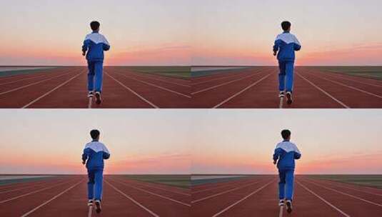 学生在跑道上跑步高清在线视频素材下载