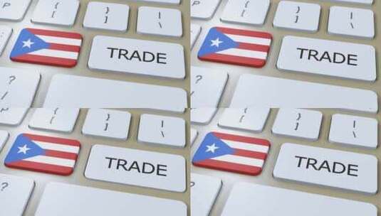 按钮3D动画上的波多黎各国旗和贸易文本高清在线视频素材下载