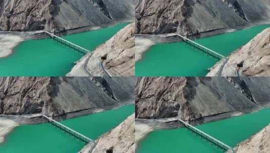 新疆塔县班迪尔湖下板地水库桥梁航拍高清在线视频素材下载
