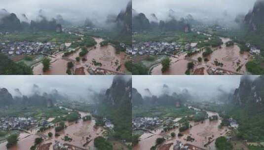 桂林阳朔暴雨漓江遇龙河河水暴涨高清在线视频素材下载