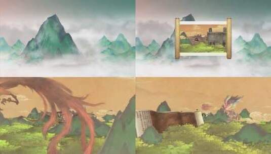 中华五千年华夏国风卷轴动画历史古迹画卷高清在线视频素材下载