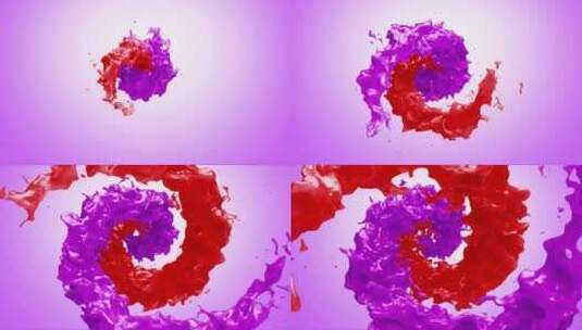 旋转扭曲的红色和紫色油漆飞溅4 K高清在线视频素材下载