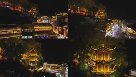 凤凰古城夜景航拍风光高清在线视频素材下载