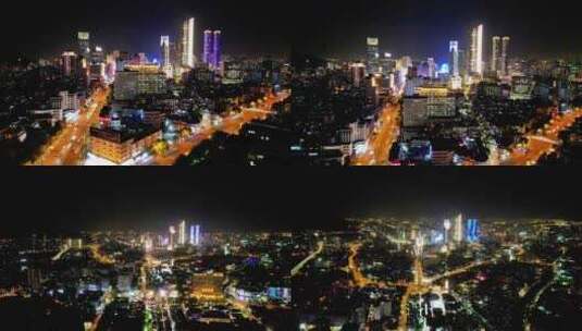 江苏无锡三阳广场夜景灯光航拍高清在线视频素材下载