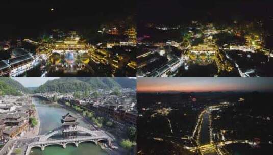 著名旅游景区湖南凤凰古城航拍高清在线视频素材下载