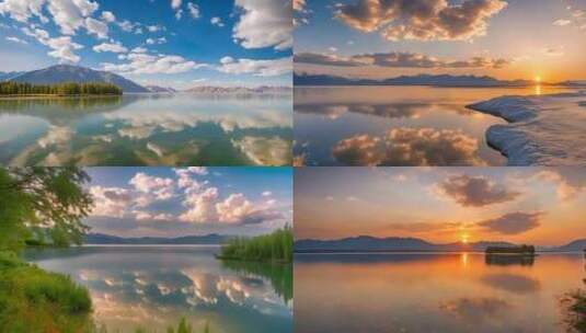 新疆赛里木湖山川河流高清在线视频素材下载
