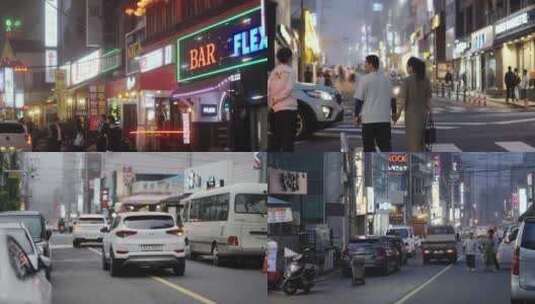 韩国济州岛夜晚街景马路高清在线视频素材下载