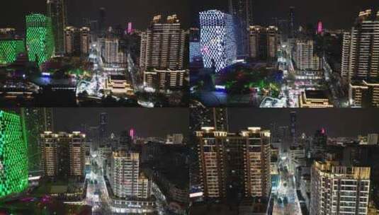 柳州夜景五星步行街五星商业大厦夜景航拍高清在线视频素材下载