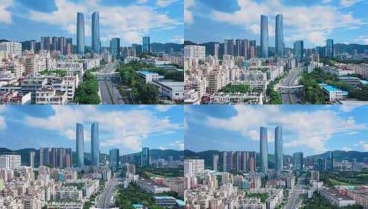 深圳龙岗区星河双子塔地标航拍高清在线视频素材下载