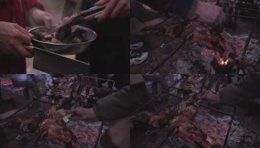 农家春节聚会民风烧烤火全羊肉年 4k实拍高清在线视频素材下载