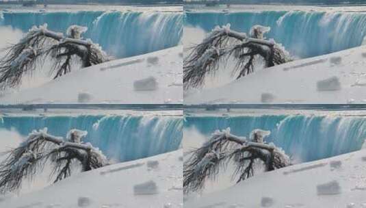 大瀑布冰天雪地的冬天高清在线视频素材下载