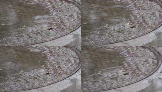 下雨积水城市排水下水道水井高清在线视频素材下载