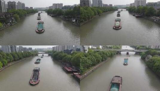4K高清航拍杭州拱宸桥运河航拍无人机4K航拍高清在线视频素材下载