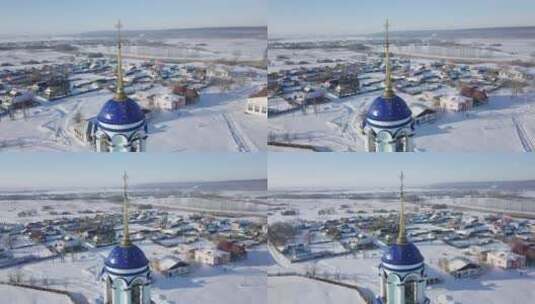 雪中的俄罗斯东正教教堂高清在线视频素材下载