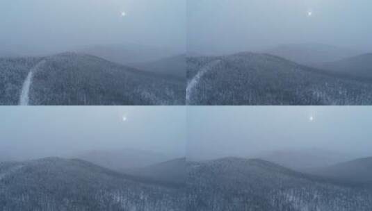 航拍兴安岭冬天下雪时的山林雾凇高清在线视频素材下载
