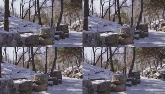 落雪假山石岩石圆明园雪景 ~高清在线视频素材下载