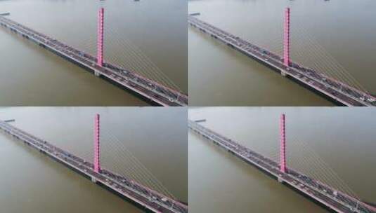 航拍杭州钱塘江钱江三桥高清在线视频素材下载