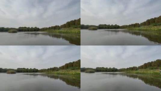 远眺圆明园湖对面的绿柳如茵万里祥云高清在线视频素材下载