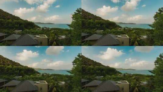 酒店视角的远山海湾高清在线视频素材下载