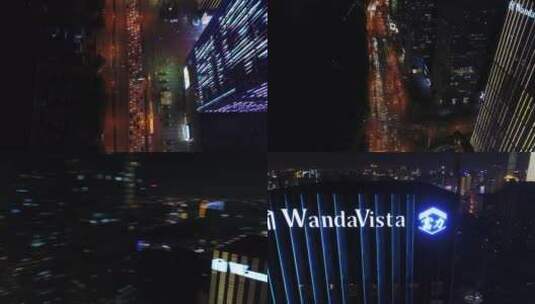 航拍长沙湘江边夜景灯光俯瞰城市全貌高清在线视频素材下载