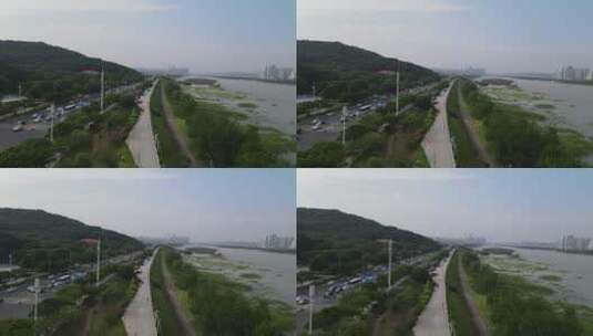 湖南长沙湘江沿江交通绿化航拍高清在线视频素材下载