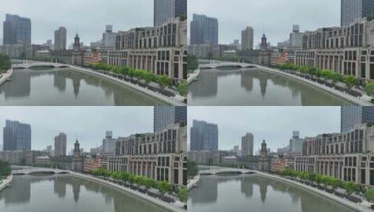 上海解封第一天苏州河航拍高清在线视频素材下载