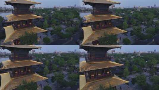 上海松江广富林文化遗址夜景航拍高清在线视频素材下载