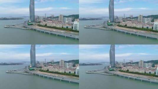 航拍海滨城市厦门海边公路风景高清在线视频素材下载