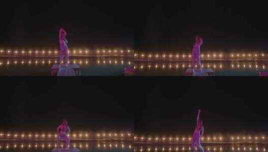 女孩夜间在码头上跳舞高清在线视频素材下载