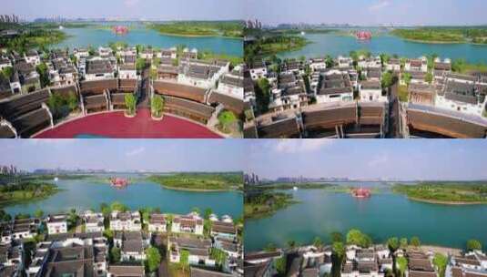 安徽蚌埠湖上升明月古民居航拍4k高清在线视频素材下载