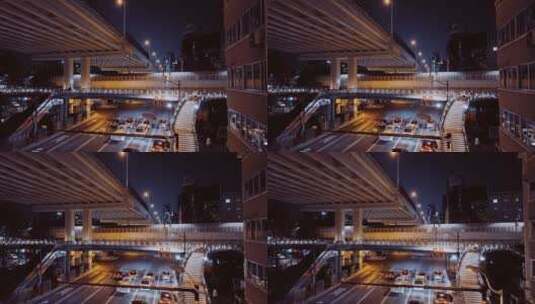 上海城市高架夜景航拍高清在线视频素材下载