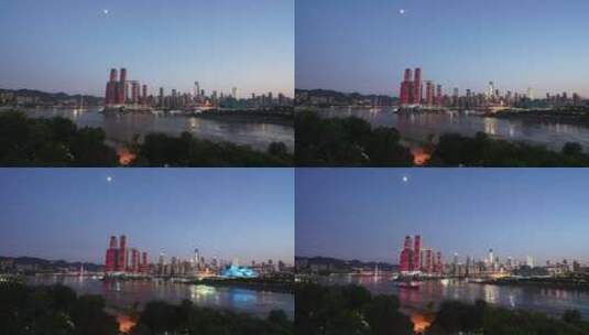 重庆来福士两江交汇夜景延时高清在线视频素材下载
