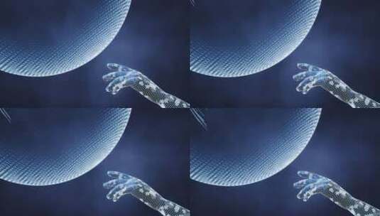 蓝色数字科技球体与数字手臂3D渲染高清在线视频素材下载
