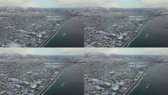 日本北海道函馆城市海岸线风光航拍高清在线视频素材下载