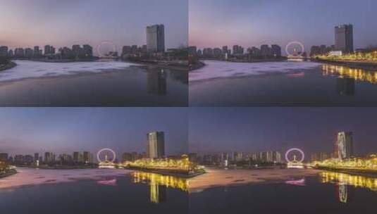 天津之眼冬季水面日转夜延时4K高清在线视频素材下载