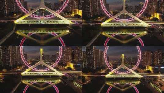 天津航拍素材 天津之眼夜景高清在线视频素材下载