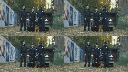 警官与牧羊犬站在警车旁高清在线视频素材下载