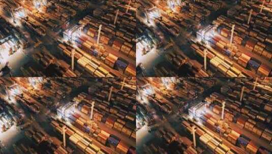 航拍夜晚宁波北仑集装箱码头堆场高清在线视频素材下载