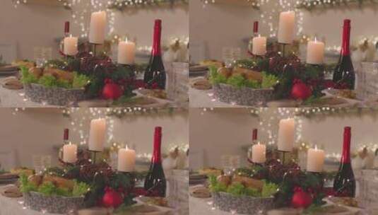 餐桌上食物和燃烧的蜡烛高清在线视频素材下载