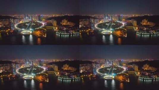 大连星海广场夜景航拍 大连城市夜景高清在线视频素材下载