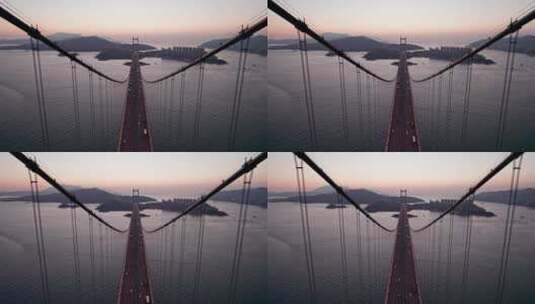 香港航拍青马大桥黄昏日落高清在线视频素材下载