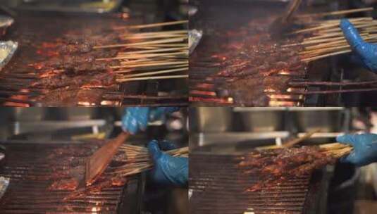 烧烤羊肉串红柳大串烤肉美食小吃高清在线视频素材下载