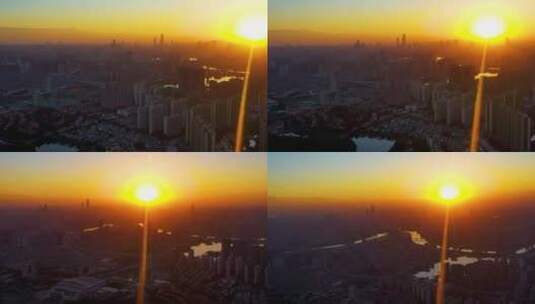 高空航拍夕阳下的长沙城区4高清在线视频素材下载